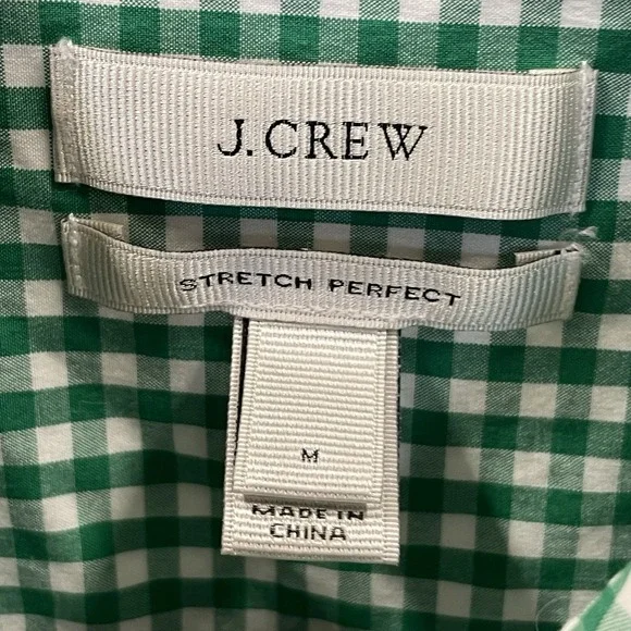 J.Crew Womens M Shirt Stretch Perfect Green White Gingham Check Button Up Preppy - Picture 4 of 6